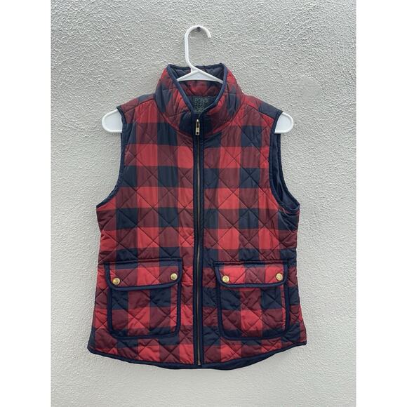 Paraphrase Womens Vest Size Medium Red Blue Plaid Quilted Zip Up Lined - Picture 1 of 12